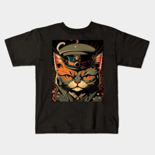 Groovy Army Cat with hat and uniform Kids T-Shirt